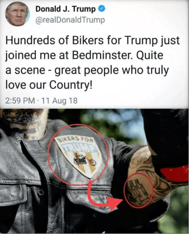 Egy közelmúltban terjedt el egy bejegyzés, amely Trump egy tweetjét és egy képet tartalmaz, amelyen egy Biker For Trump és egy
