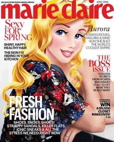 Aurora elfoglalja Drew Barrymore helyét a 2016. áprilisi Marie Claire borítón.