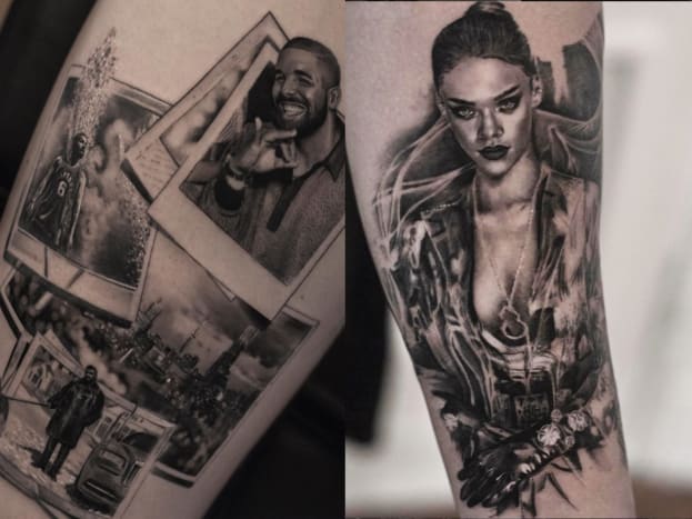 Foto via Instagram Rumor har det Drizzy fikk et glimt av Bersekovs arbeid da et innlegg av en tatovering med flere likheter av Drake traff Instagram. Inals arbeid er utmerket, og Drake kontaktet den belgiske kunstneren for å gjengi det nye portrettet.