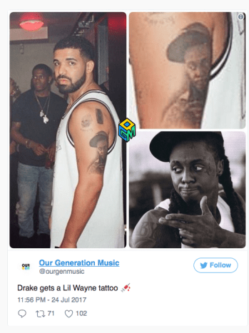 Fotó twitteren keresztül A lövés Drake a tiszteletadó portréhoz.