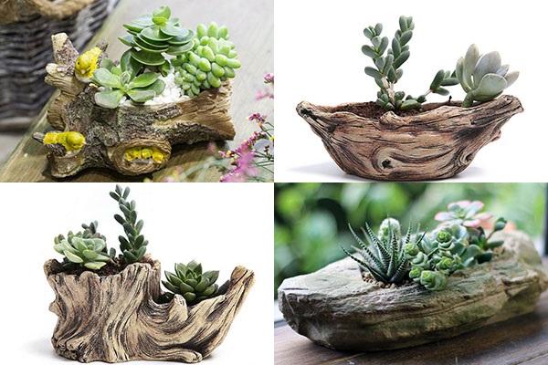 potten gemaakt van hout van verschillende vormen