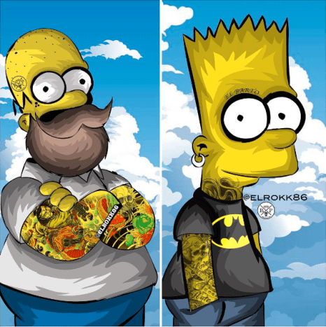 Design av Ephrem Rokk. Sjekk Homer og Bart Simpson som at du aldri har sett dem før: tattet, skjegget og gjennomboret!
