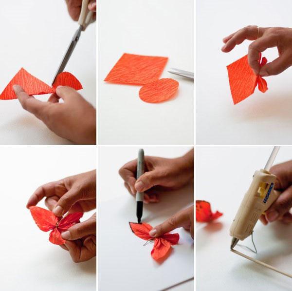 korak po korak izrada leptira od krep papira