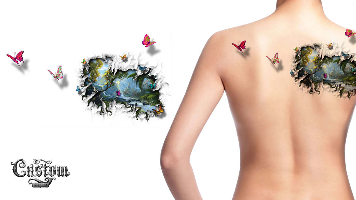 Egyedi tetoválás tervezés pillangó hátsó darab