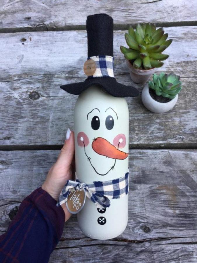 sneeuwpop uit een fles wijn
