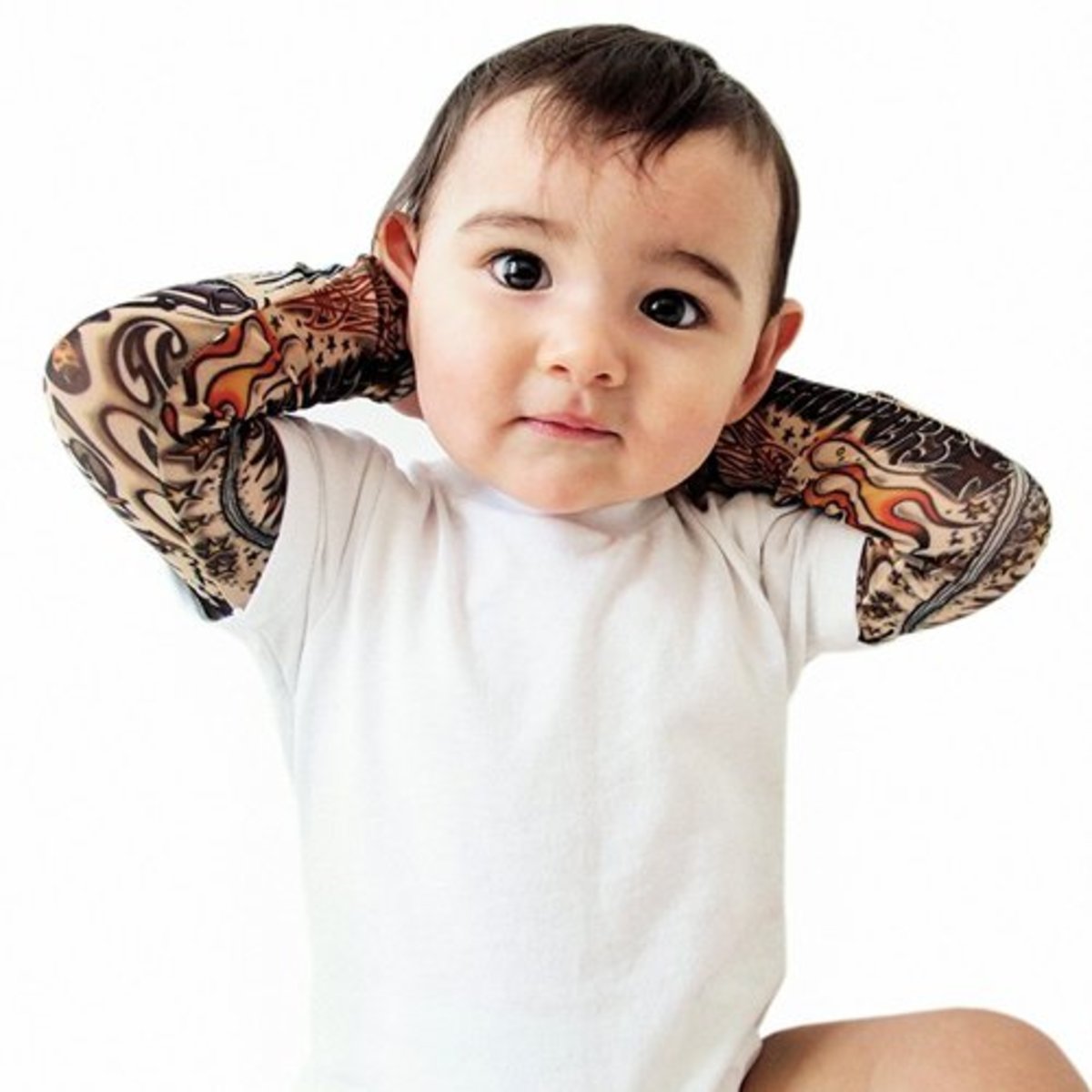 2-csecsemő-tetoválás-ujjú-fehér-Onesie