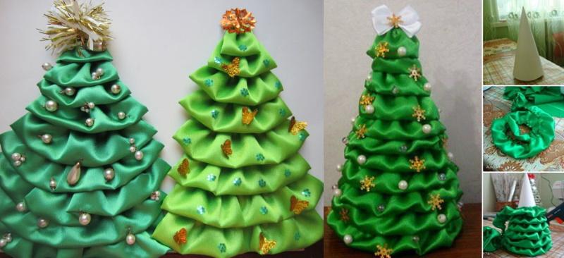 doe-het-zelf kerstboom van stof met decoratieve elementen