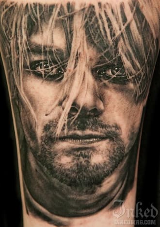 Dette intense portrettet av Kurt ble tatovert av Andy Engel.