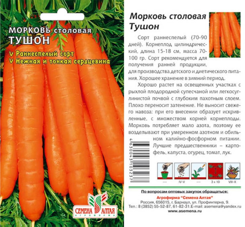 Beschrijving van de variëteit van wortel tushon