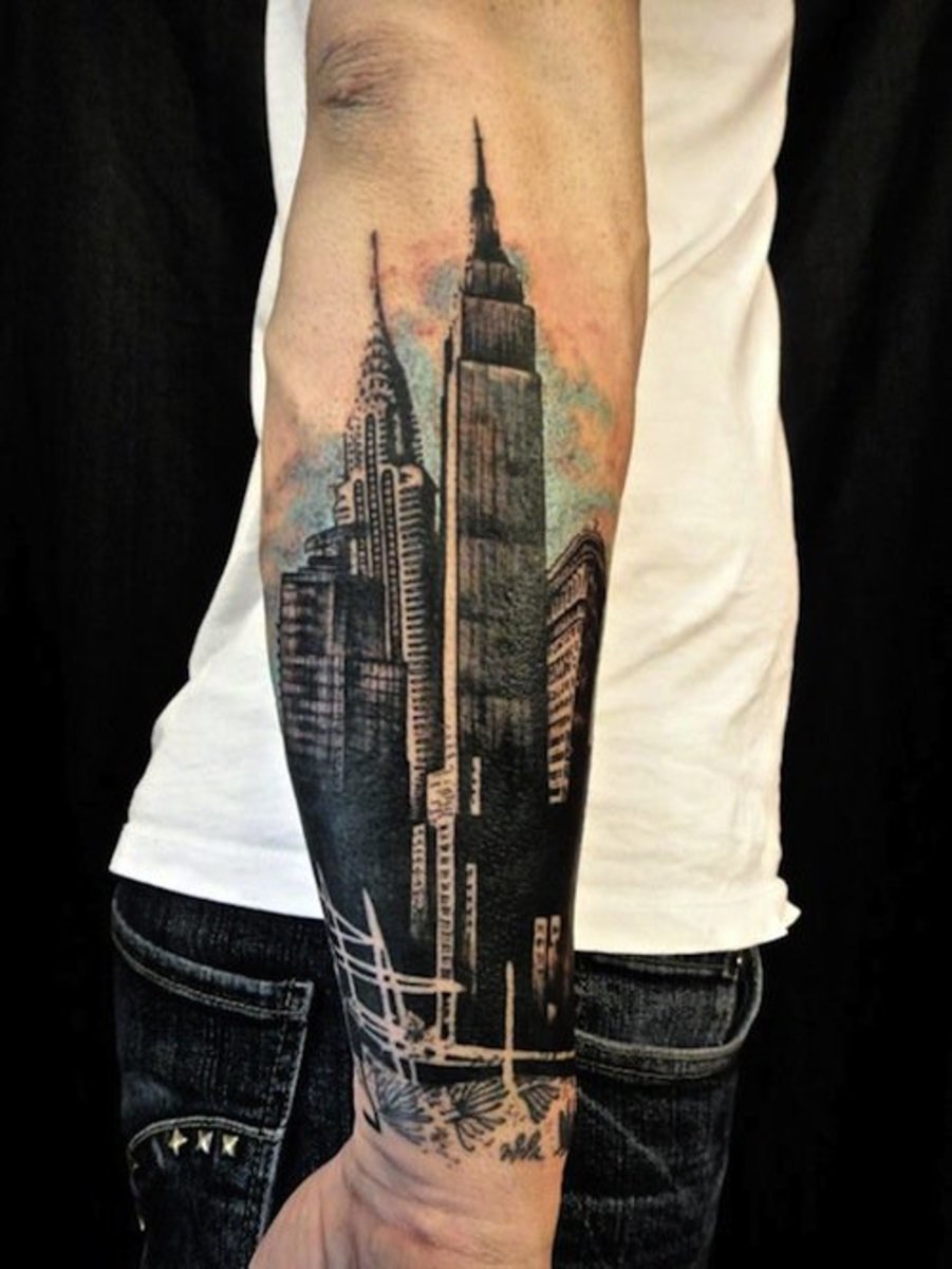 NYC skyline tattoo av Xoil. Foto: Xoil