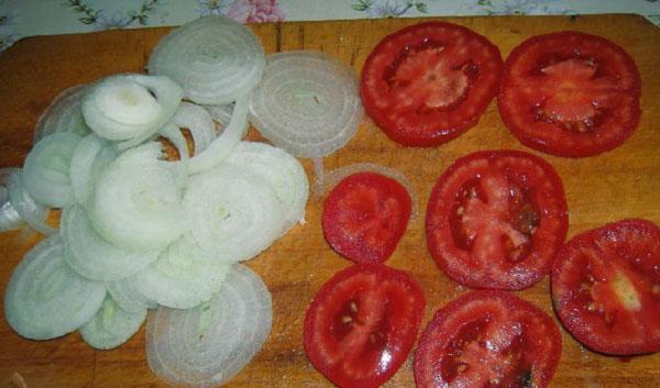 ui en tomaten snipperen
