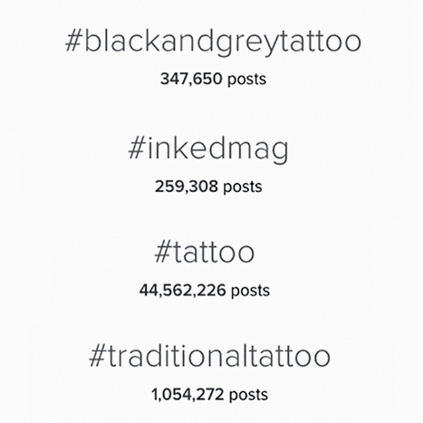 HASHTAG: Ez a legegyszerűbb módja annak, hogy az emberek konkrét tetoválásokat vagy embereket találjanak. Néhány művész szeret saját hashtaget létrehozni ügyfelei számára.