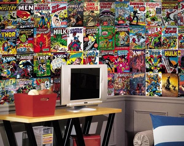Superhelt tegneserie dekorert soverom vegg