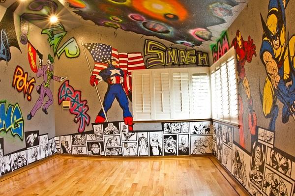 Szuperhős festett hálószoba fal