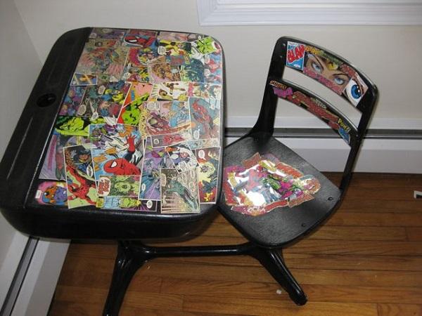 Superhero Comic Book Decorated Desk & amp; Stol