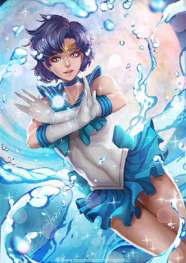 Sailor Mercury art av magion02. En av sjømannvaktene, Sailor Mercury kontrollerer vannelementet og er hjernen til gruppen mesteparten av tiden.