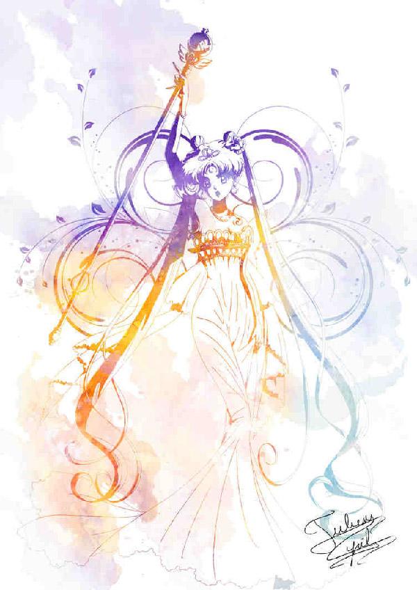 Enkel, men fargerik. Denne Sailor Moon-kunsten av Crisis-Cissou kombinerer forskjellige farger i gradient som gir karakteren liv og samtidig holder hele tegningen ren.