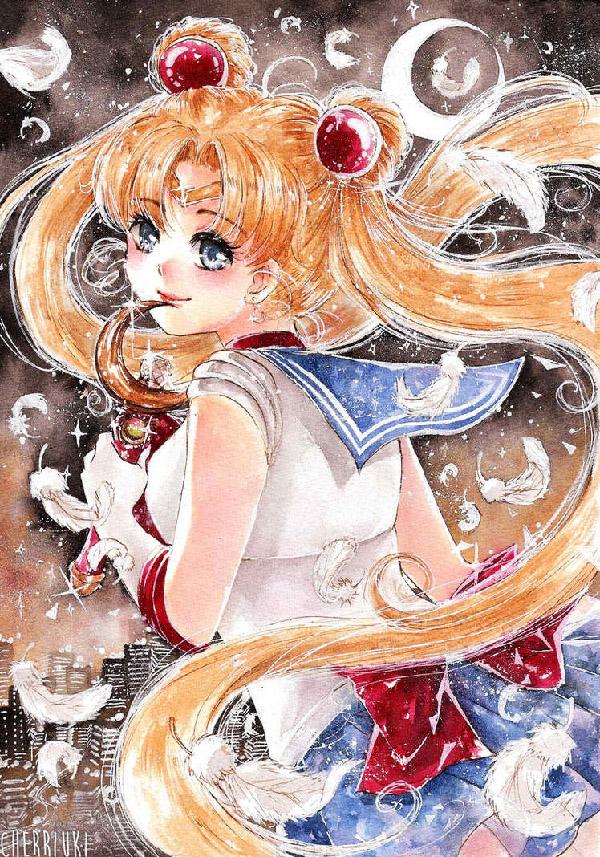 En ganske søt og skammelig sjømannsmåne i denne iøynefallende kunsten tegnet av cherriuki. Den fanger den barnslige ånden til Sailor Moon så vel som hennes feminine side.