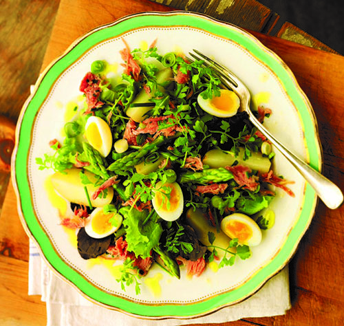 Salade gekruid met druivenolie