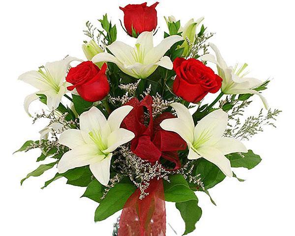 bijele ljiljane i crvene ruže