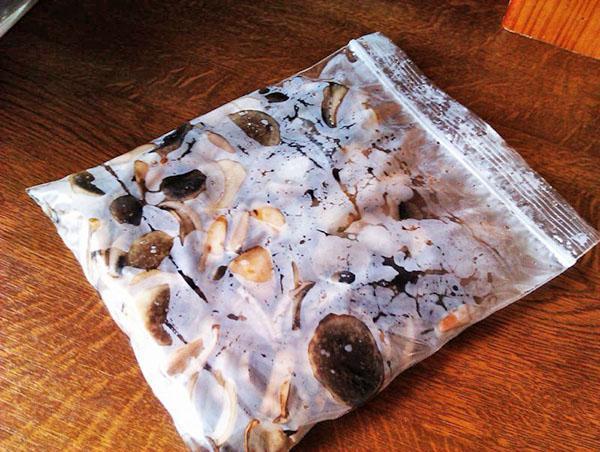 bevroren champignons in een zak